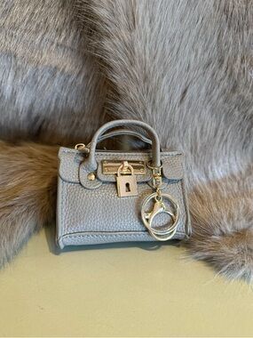 Metallic Silver Pebbled Leather Mini Bag Charm